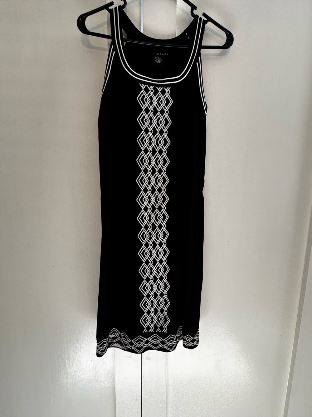Grace Black Midi Dress with White Geometric Trim